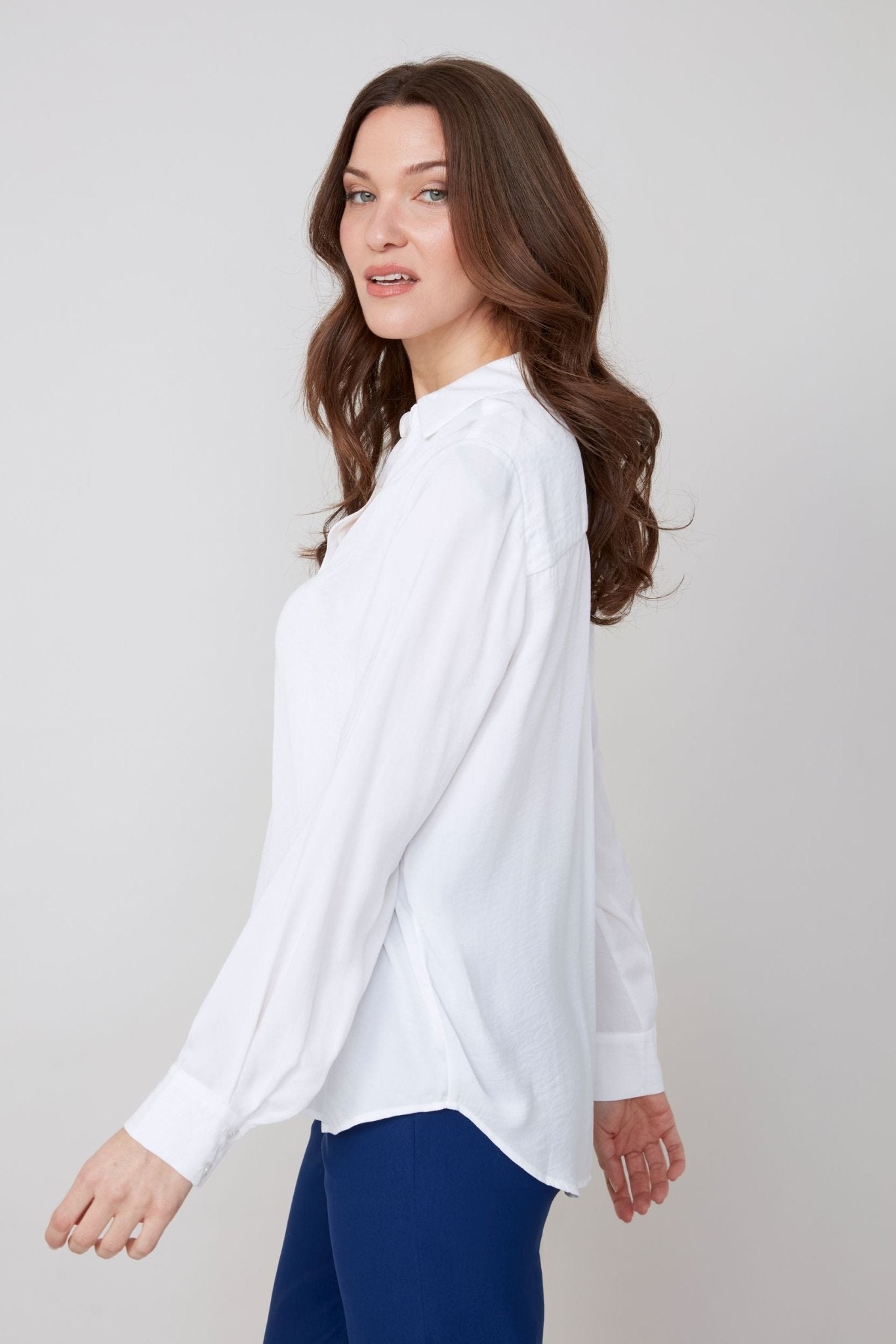 Renuar Lux Silky Collared Blouse – Crème