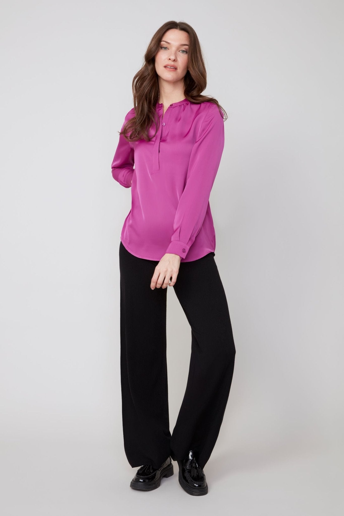 Renuar Lux Silky Woven Blouse – Plum - Juli's Wearable Art