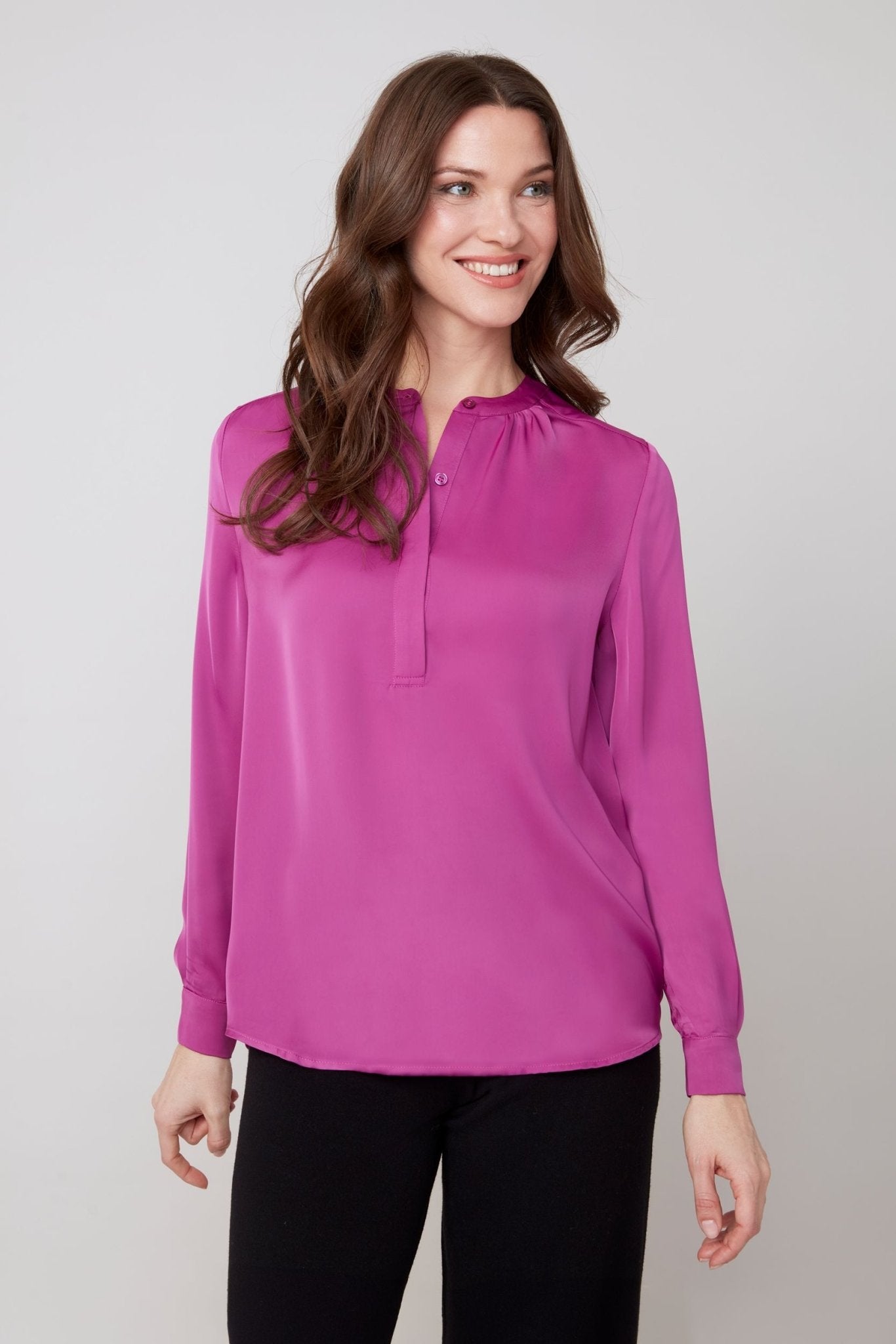 Renuar Lux Silky Woven Blouse – Plum