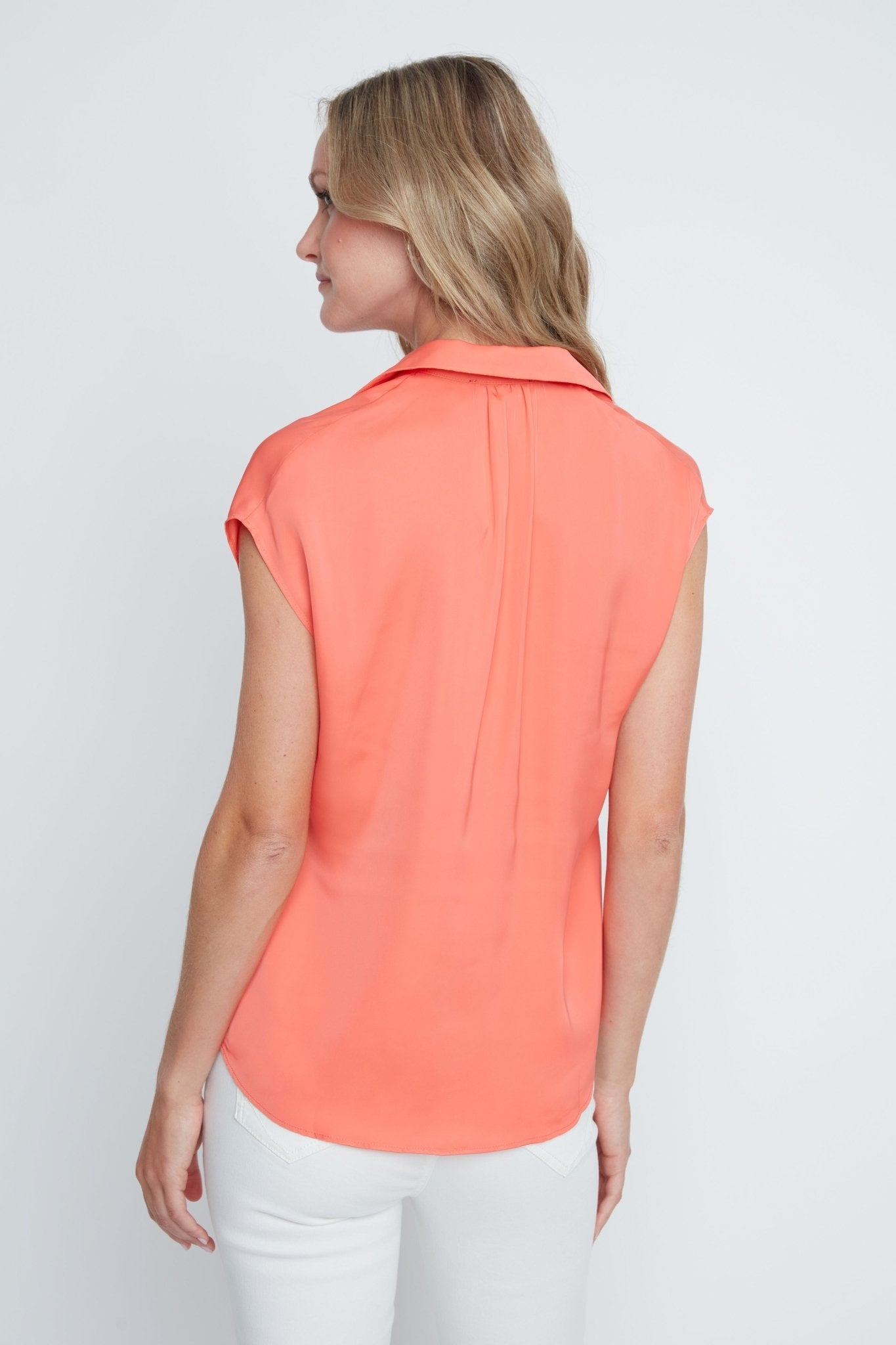 Renuar Luxe Satin Blouse | Neon Coral - Juli's Wearable Art