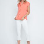Renuar Luxe Satin Blouse | Neon Coral - Juli's Wearable Art