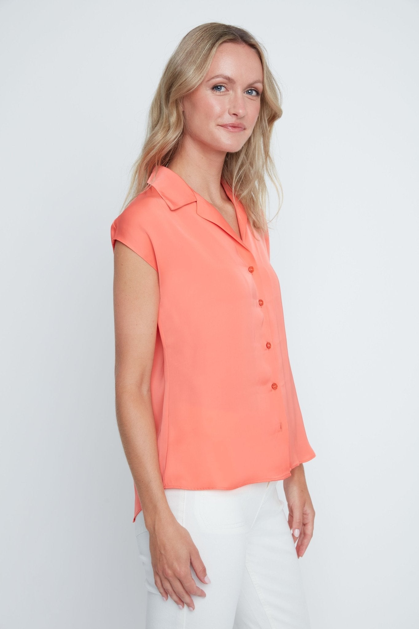 Renuar Luxe Satin Blouse | Neon Coral - Juli's Wearable Art