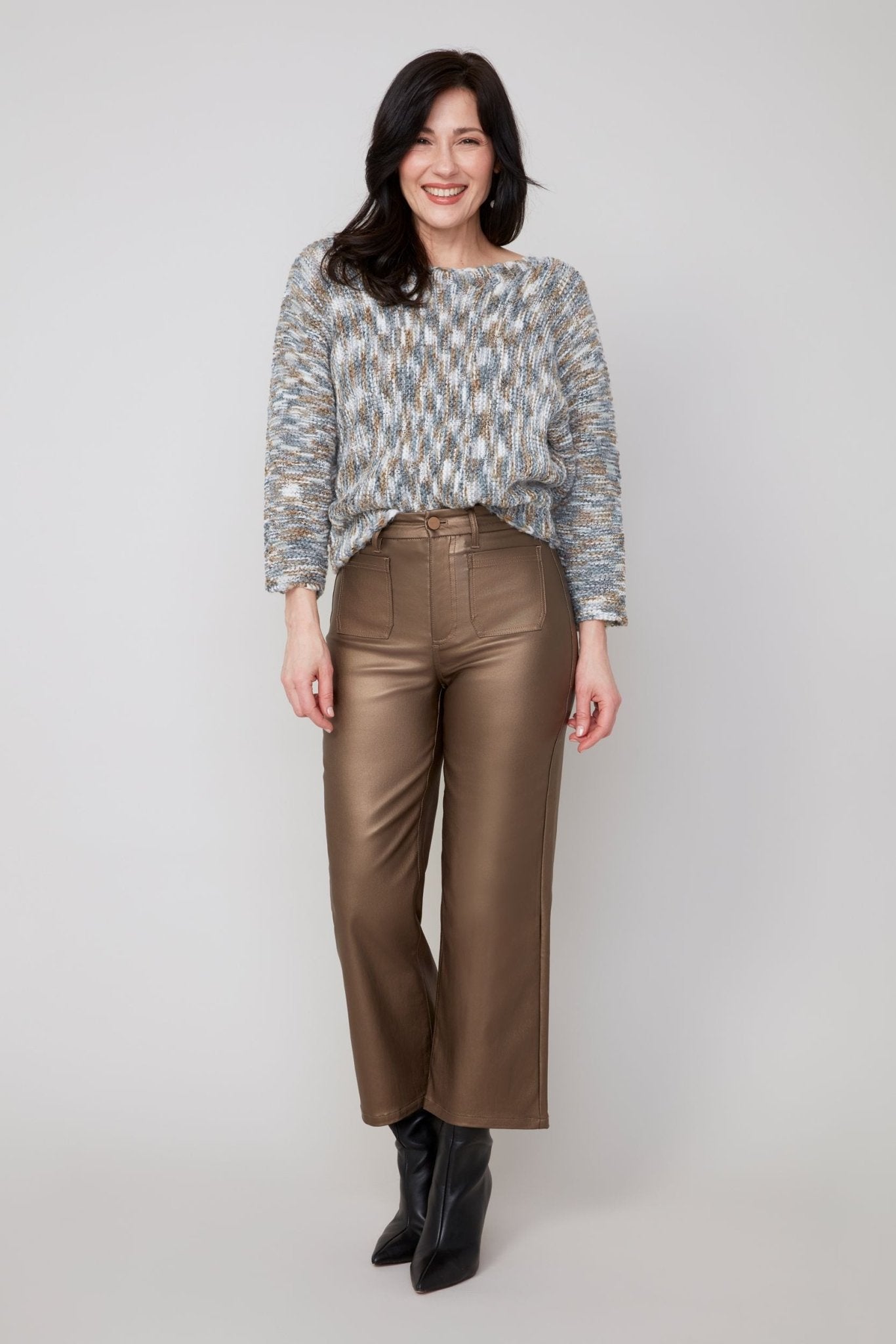 Renuar Metallic Cropped Wide Leg Pant – Copper - Juli's Wearable Art