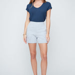 Renuar Seersucker Stripe Rolled Hem Shorts | Chambray - Juli's Wearable Art