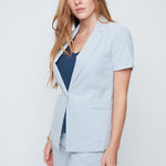 Renuar Seersucker Stripe Short Sleeve Blazer | Chambray - Juli's Wearable Art