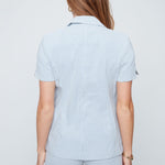 Renuar Seersucker Stripe Short Sleeve Blazer | Chambray - Juli's Wearable Art