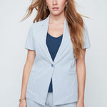 Renuar Seersucker Stripe Short Sleeve Blazer | Chambray - Juli's Wearable Art