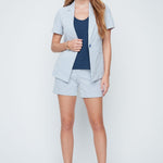 Renuar Seersucker Stripe Short Sleeve Blazer | Chambray - Juli's Wearable Art