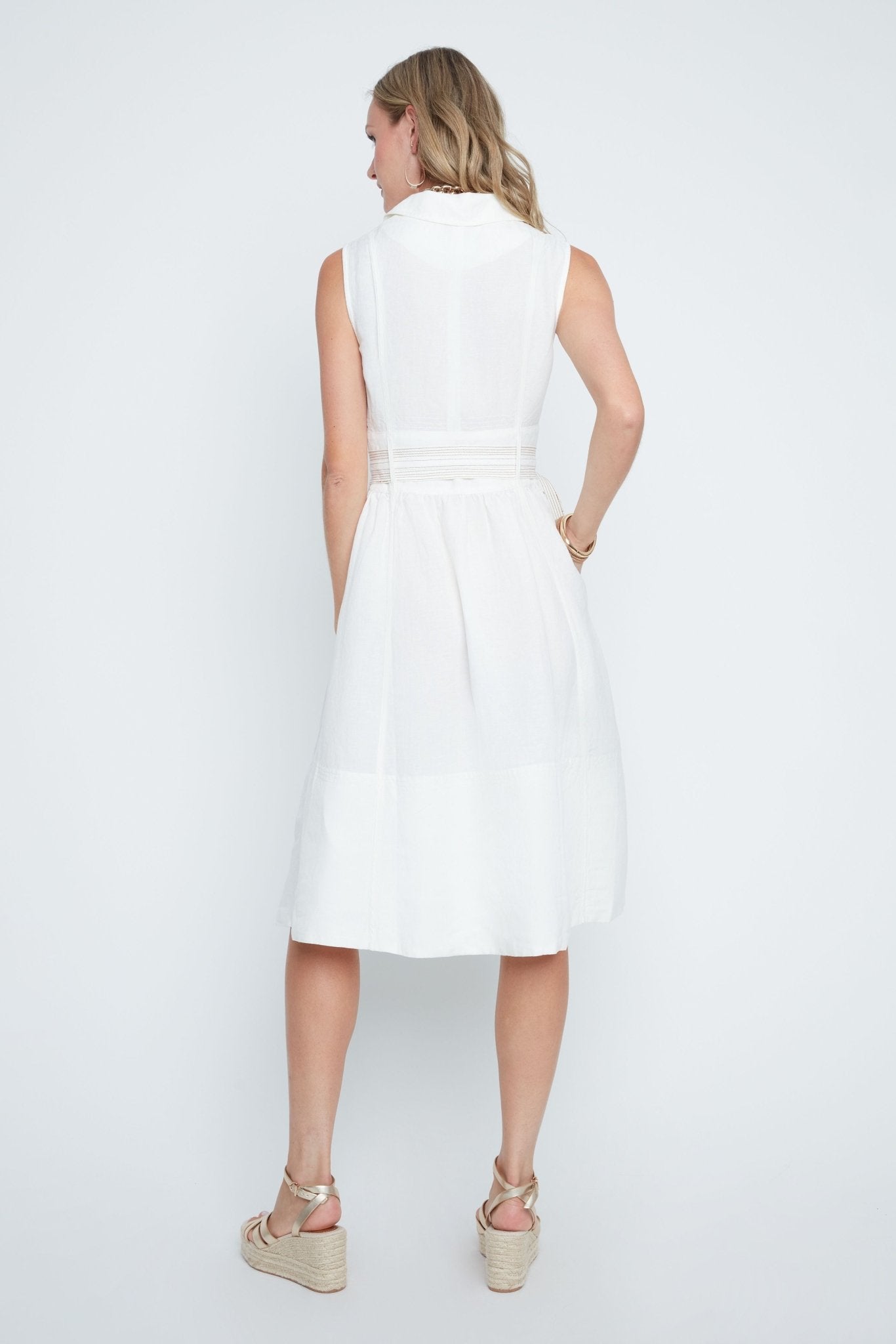 Renuar Sleeveless Linen Blend Dress | Crème - Juli's Wearable Art