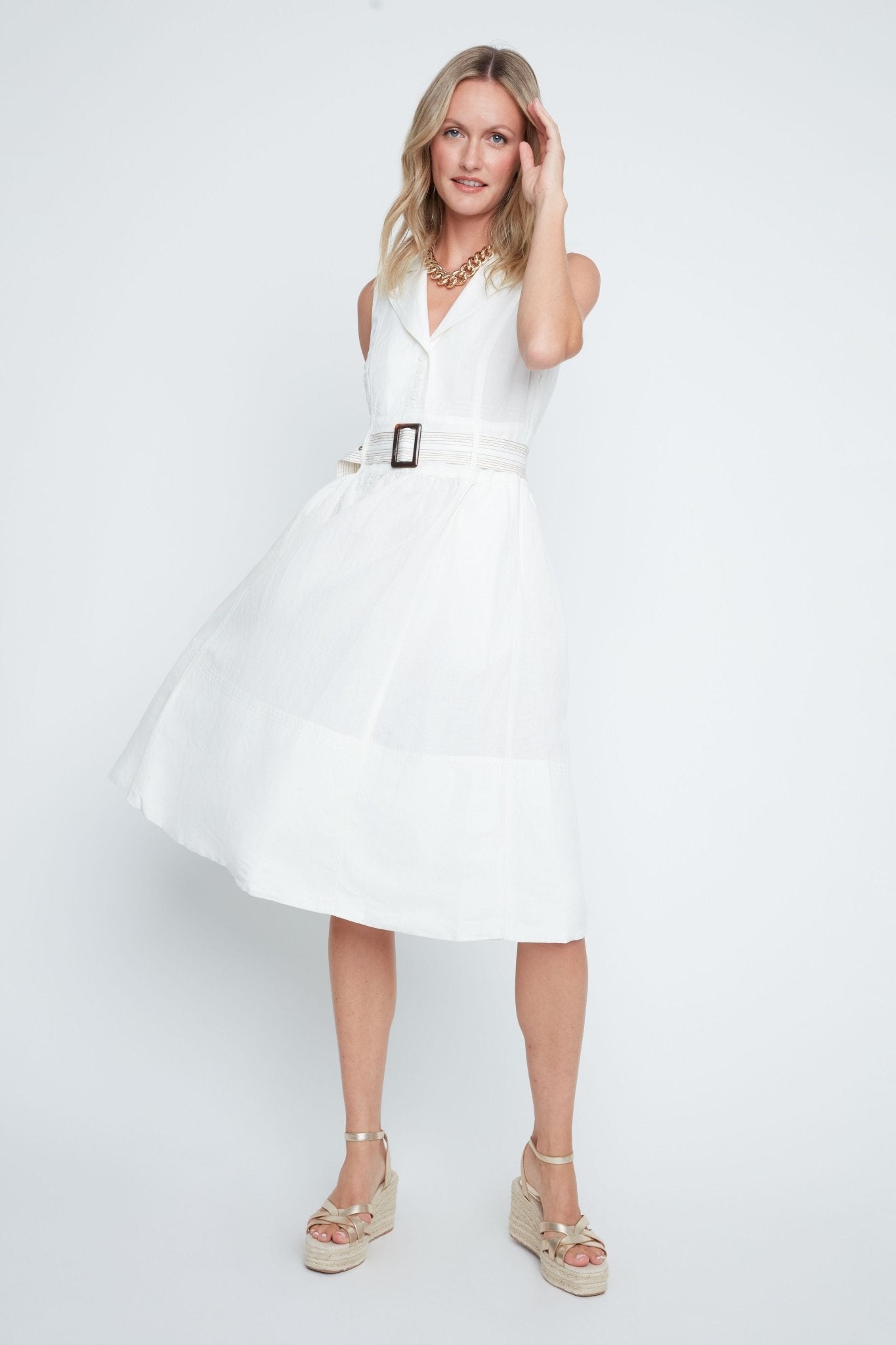 Renuar Sleeveless Linen Blend Dress | Crème