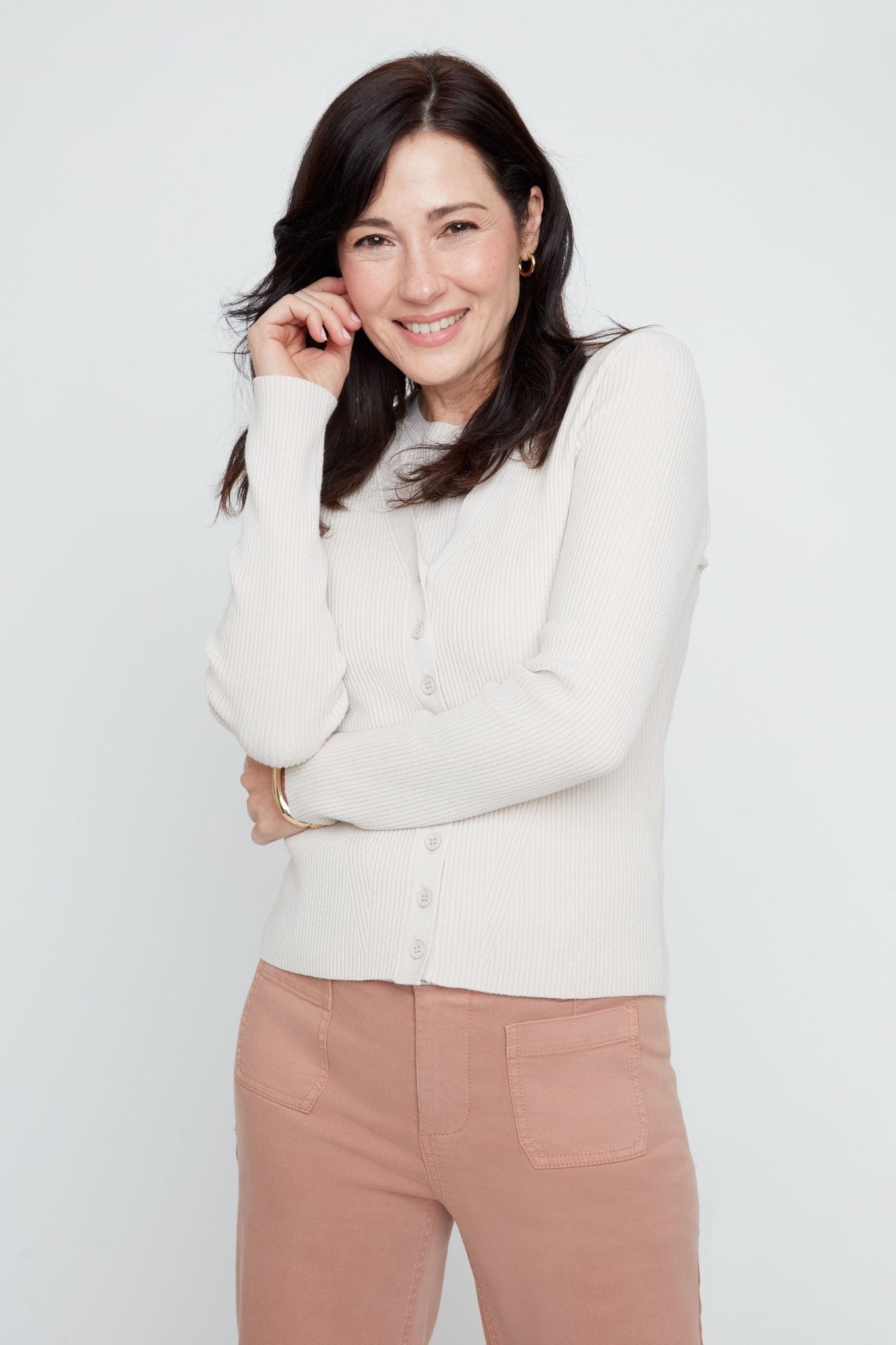 Renuar Soft Light Yarn Knit Cardigan | Oyster