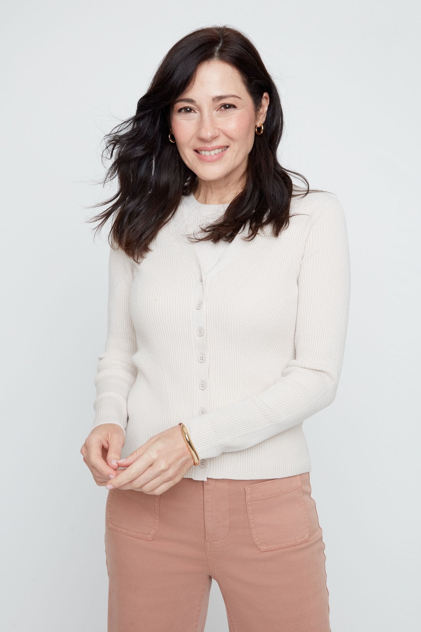 Renuar Soft Light Yarn Knit Cardigan | Oyster