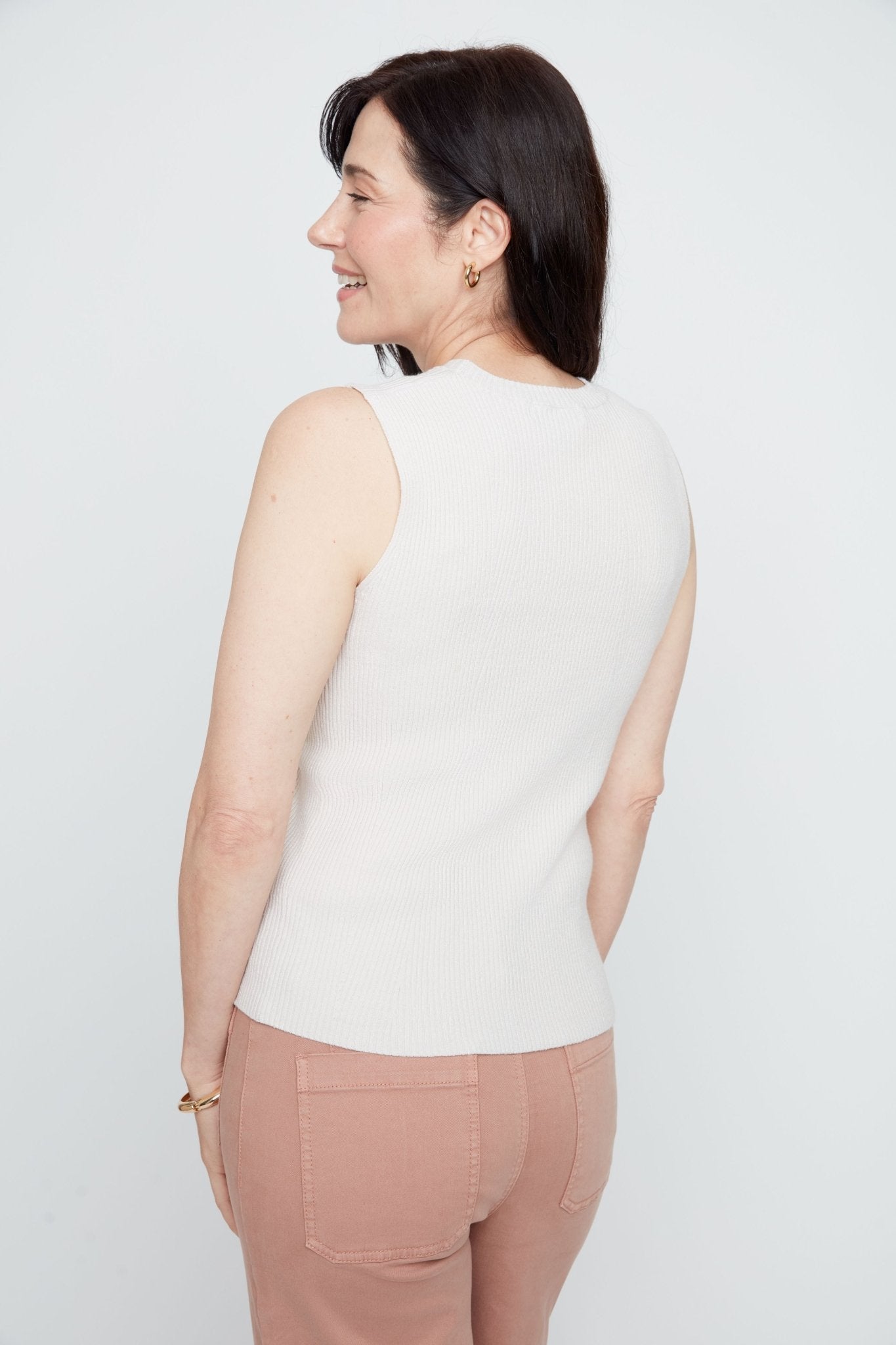 Renuar Soft Light Yarn Knit Sleeveless Sweater | Oyster - Juli's Wearable Art