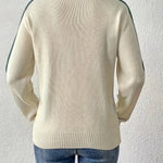 Retro Vibe Rainbow Sleeves Ribbed Neck Knit Sweater - Juli's Wearable Art