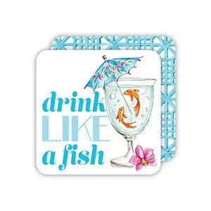 Reversible Coasters | "Drink Like A Fish" Goldfish with Umbrella - Juli's Wearable Art