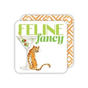 Reversible Coasters | "Feline Fancy" Cheetah and Martini with Olives - Juli's Wearable Art