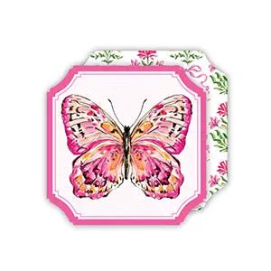 Reversible Coasters | Pink + Yellow Butterfly & Floral - Juli's Wearable Art