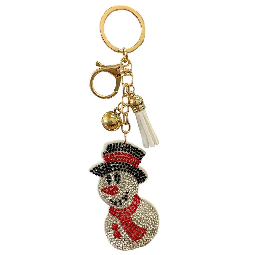 Rhinestone Christmas Snowman Keychain with Tassel - Juli's Wearable Art