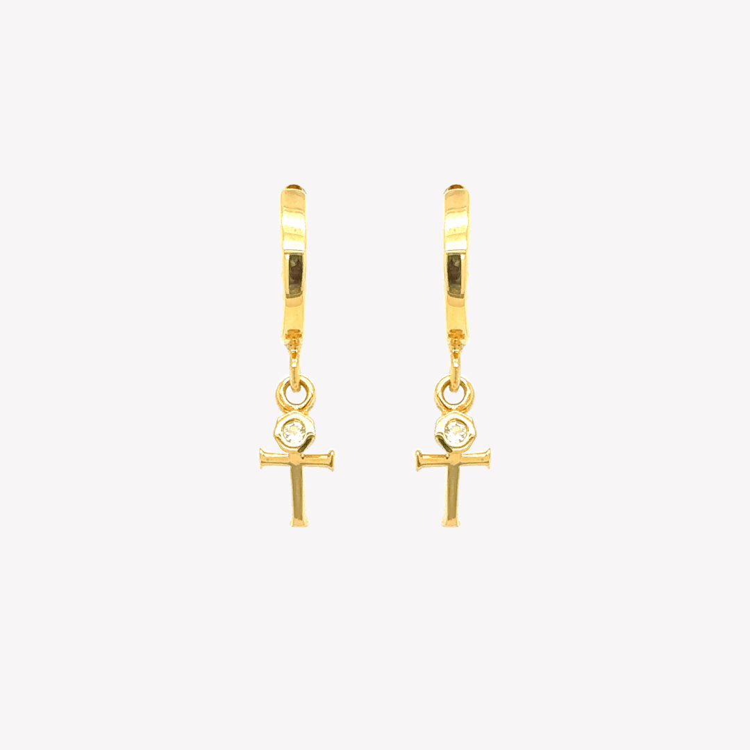 Rizen Calvary Cross Huggie Hoop Earrings | Gold Vermeil - Juli's Wearable Art