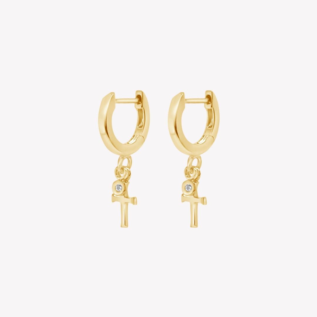 Rizen Calvary Cross Huggie Hoop Earrings | Gold Vermeil - Juli's Wearable Art