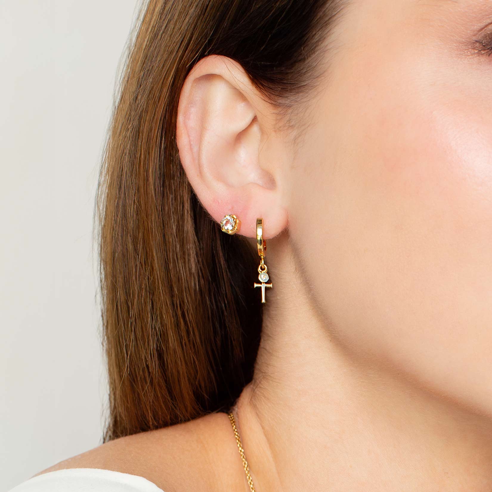 Rizen Calvary Cross Huggie Hoop Earrings | Gold Vermeil - Juli's Wearable Art