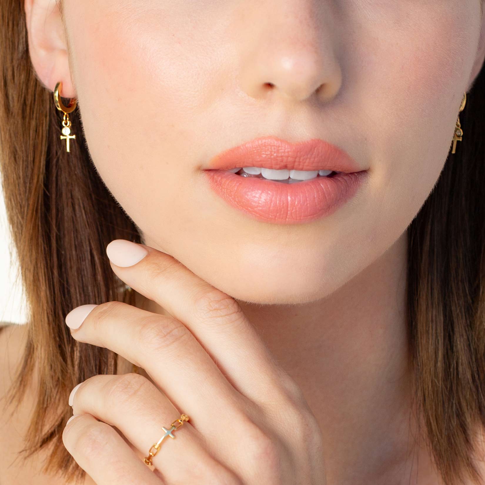 Rizen Calvary Cross Huggie Hoop Earrings | Gold Vermeil - Juli's Wearable Art