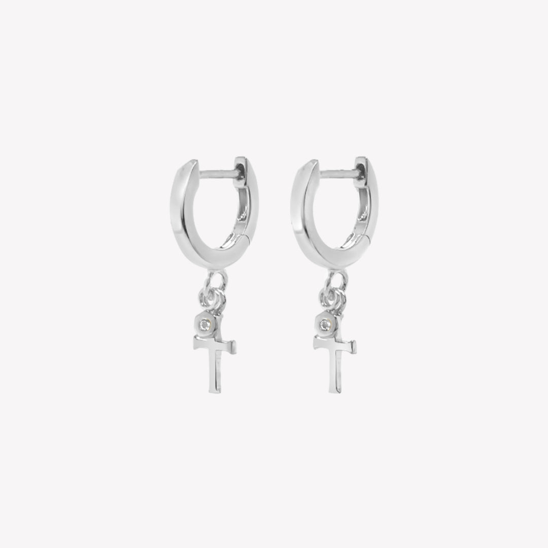 Rizen Calvary Cross Huggie Hoop Earrings | Sterling Silver - Juli's Wearable Art