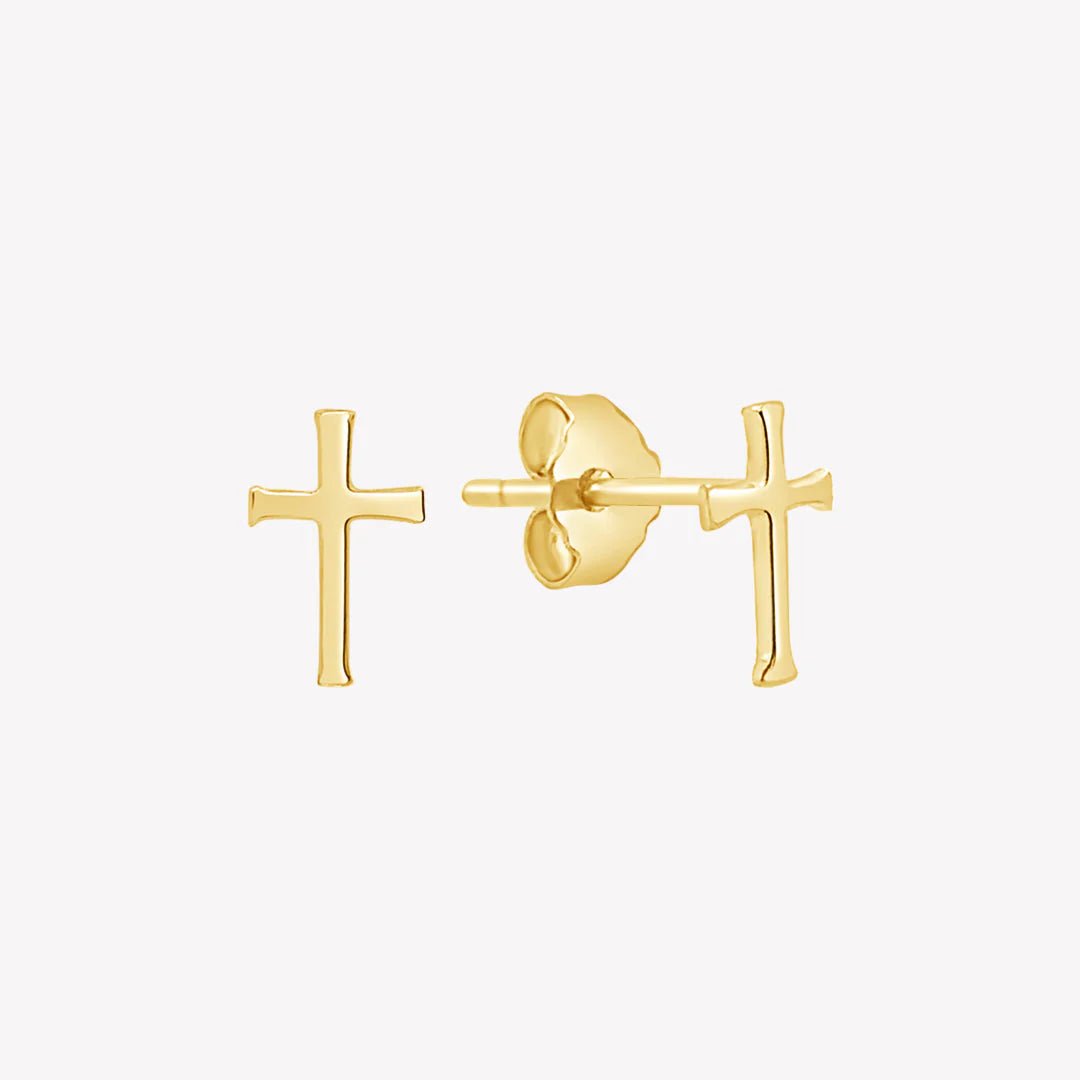 Rizen Cross Mini Stud Earrings | Gold Vermeil