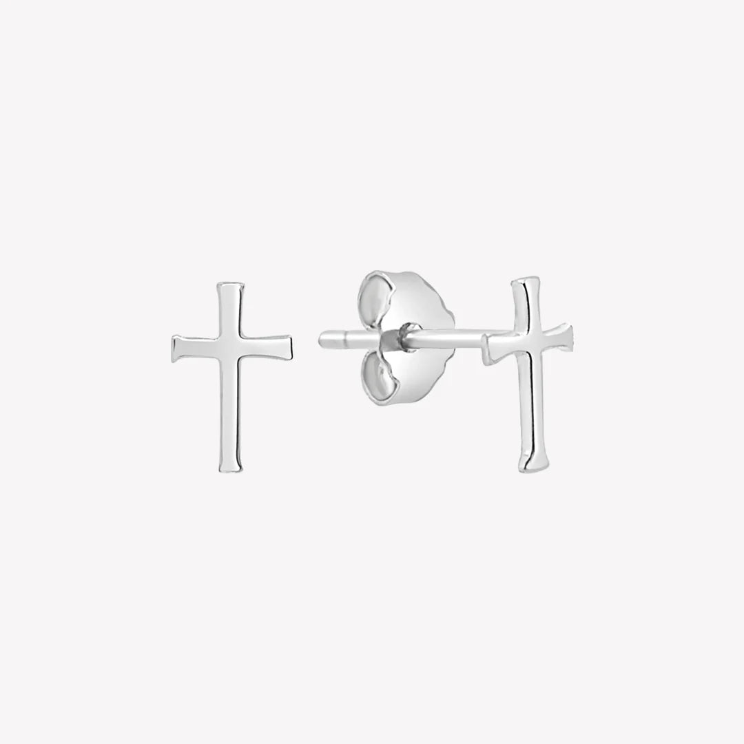 Rizen Cross Mini Stud Earrings | Sterling Silver