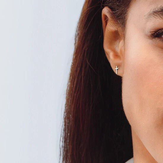 Rizen Cross Mini Stud Earrings | Sterling Silver