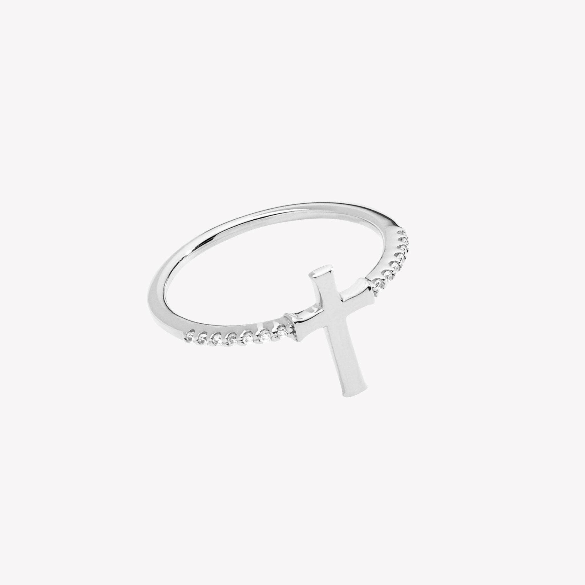 Rizen Luminous Cross Pave Ring | Sterling Silver