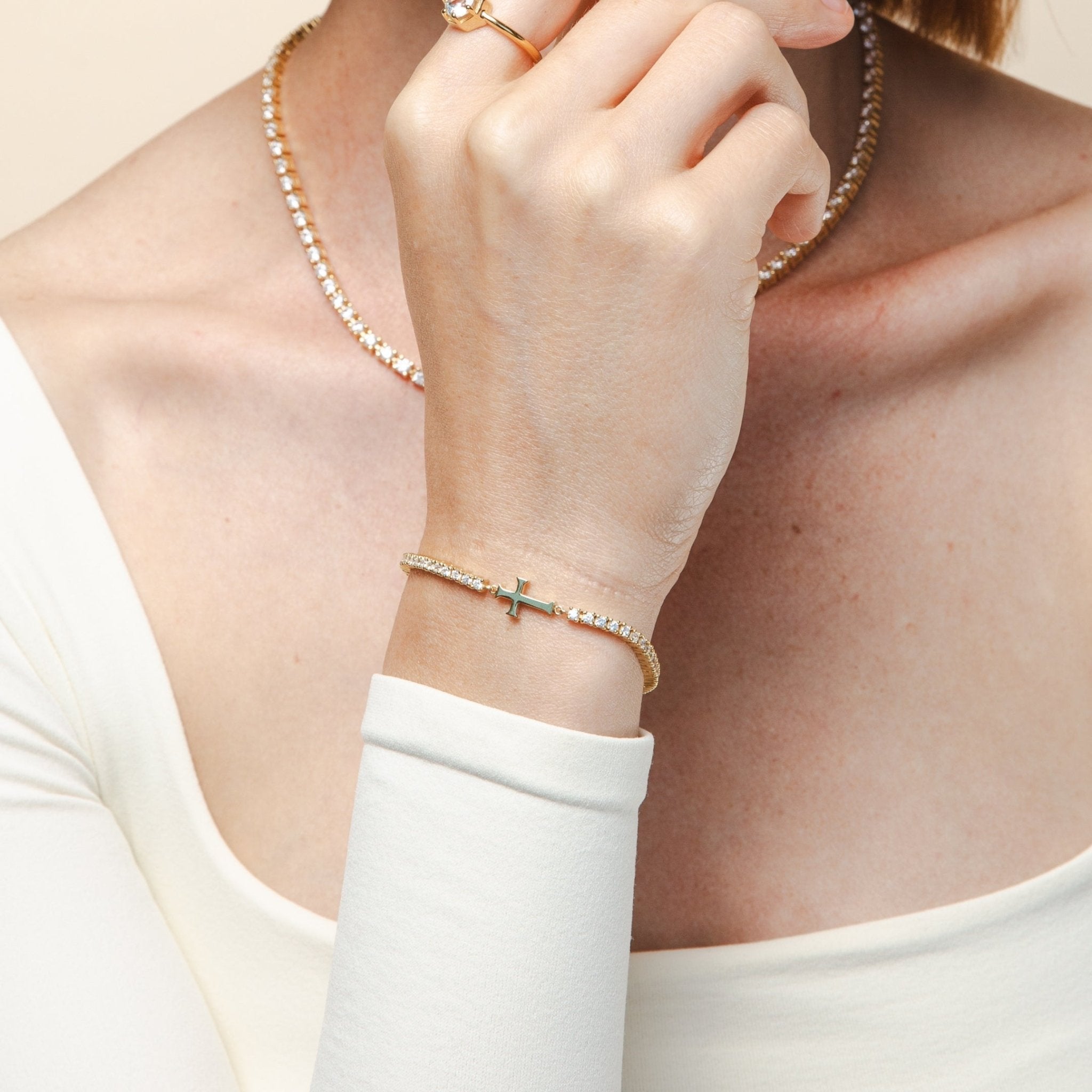 Rizen Luminous Cross Tennis Bracelet | Gold Vermeil - Juli's Wearable Art