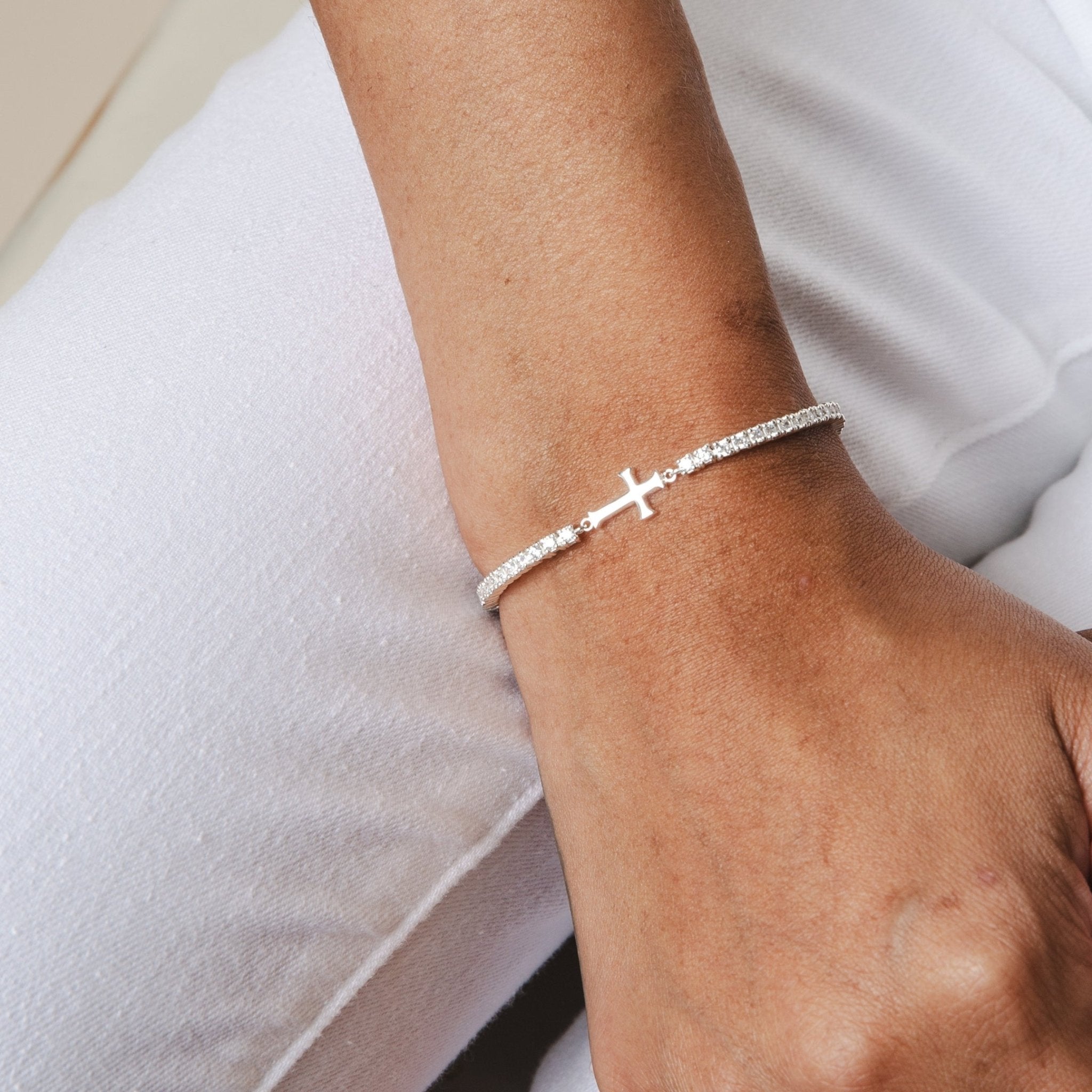 Rizen Luminous Cross Tennis Bracelet | Sterling Silver - Juli's Wearable Art