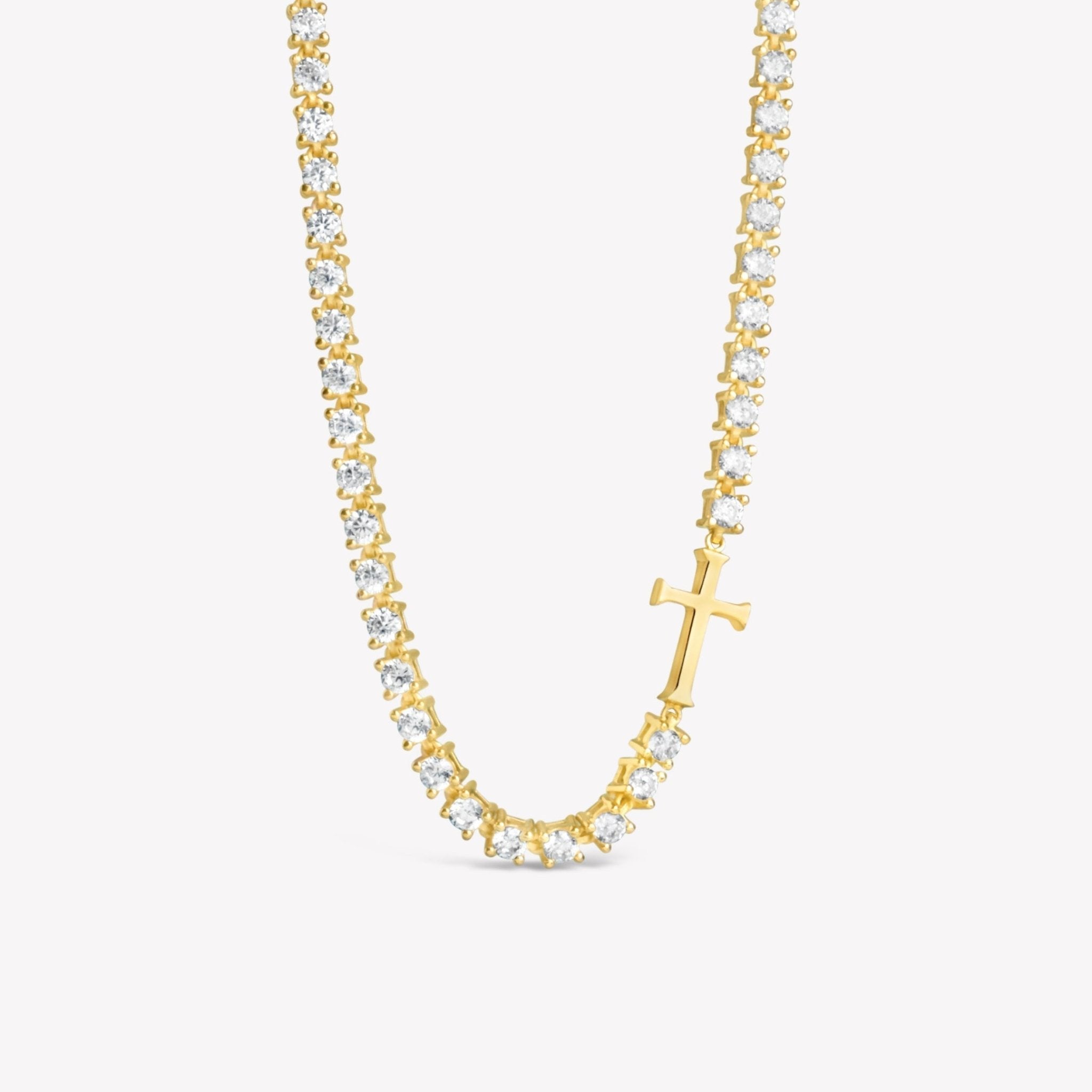 Rizen Luminous Cross Tennis Necklace | Gold Vermeil