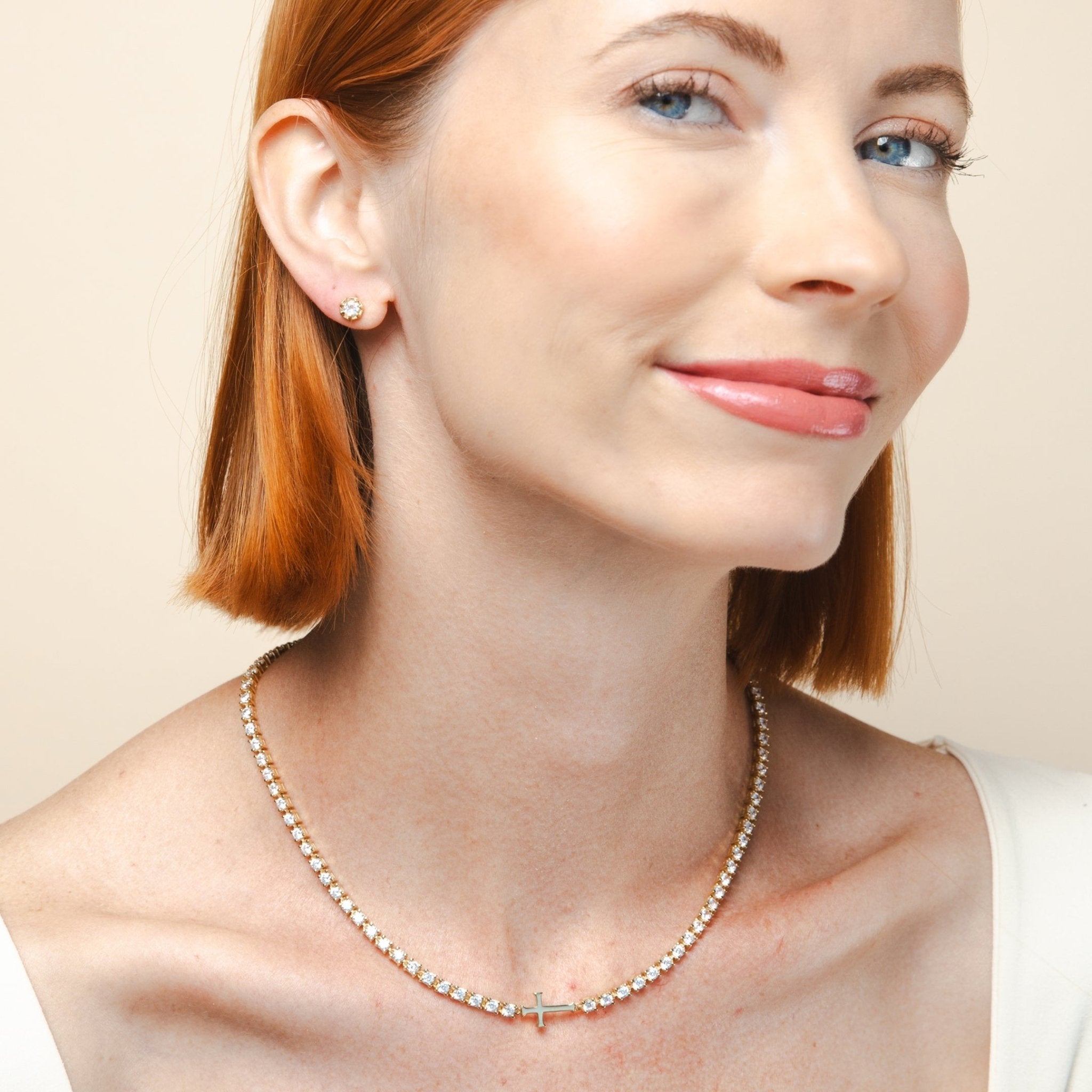 Rizen Luminous Cross Tennis Necklace | Gold Vermeil