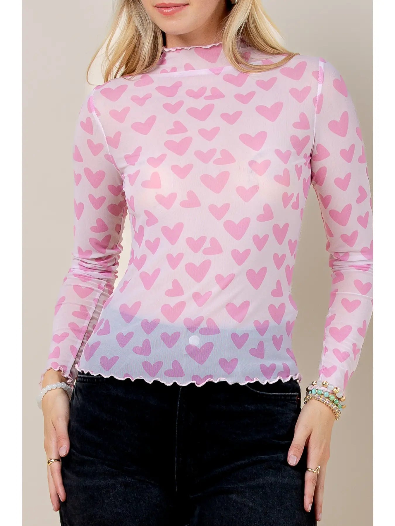 Ronda Hearts Print Merrow Mesh Top - Juli's Wearable Art