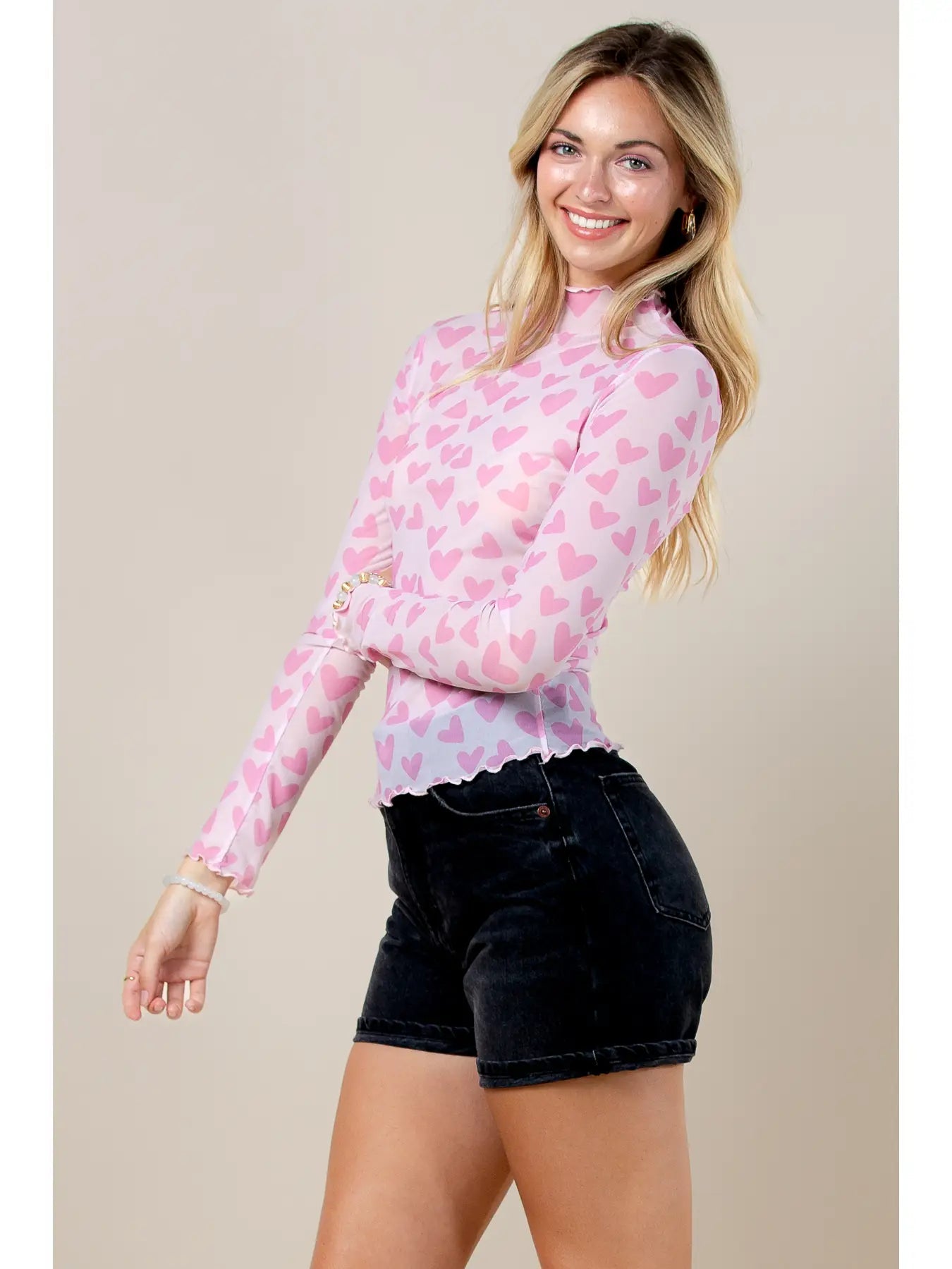 Ronda Hearts Print Merrow Mesh Top - Juli's Wearable Art