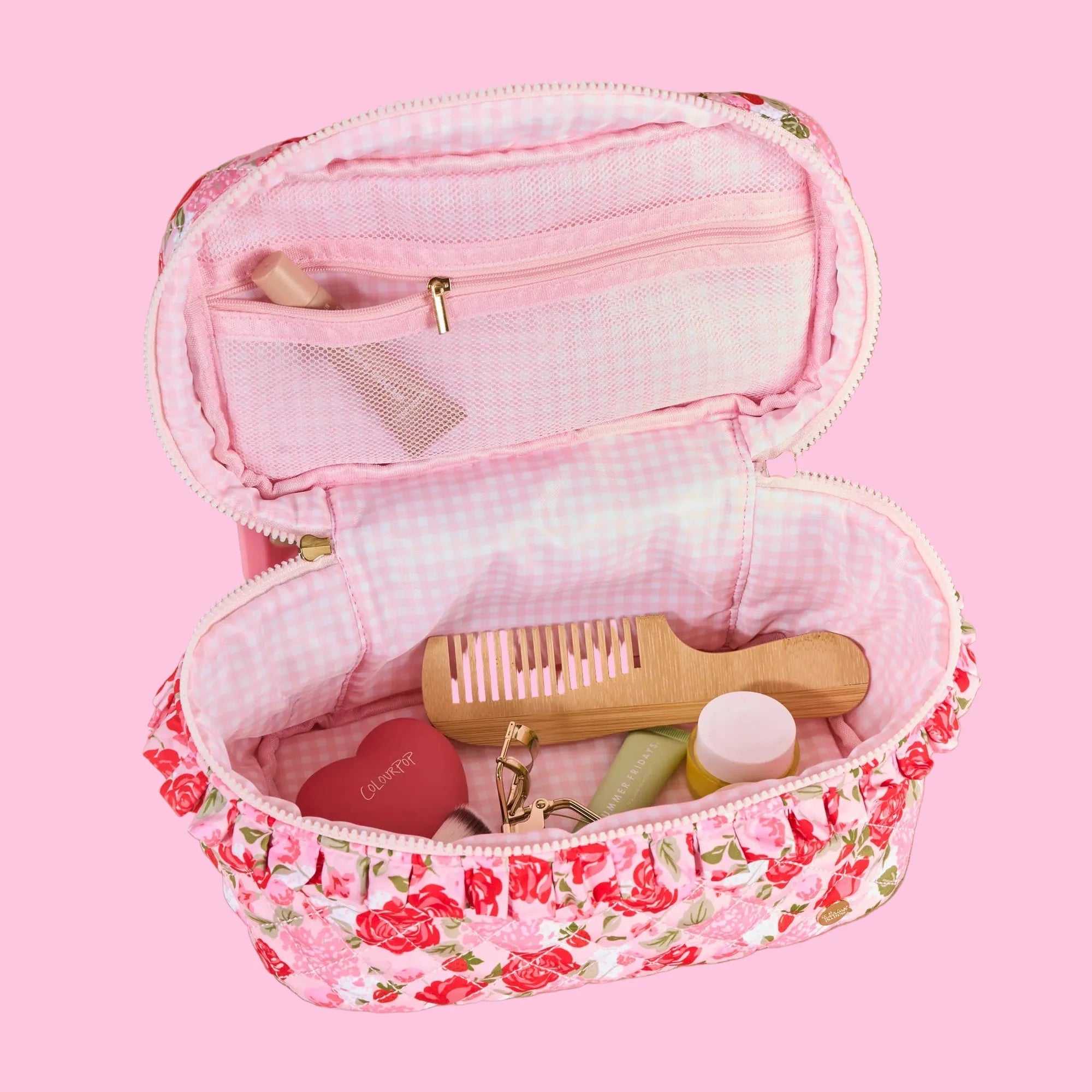 Rose Garden Glam & Go Quilted Cosmetic Bag - Juli's Wearable Art