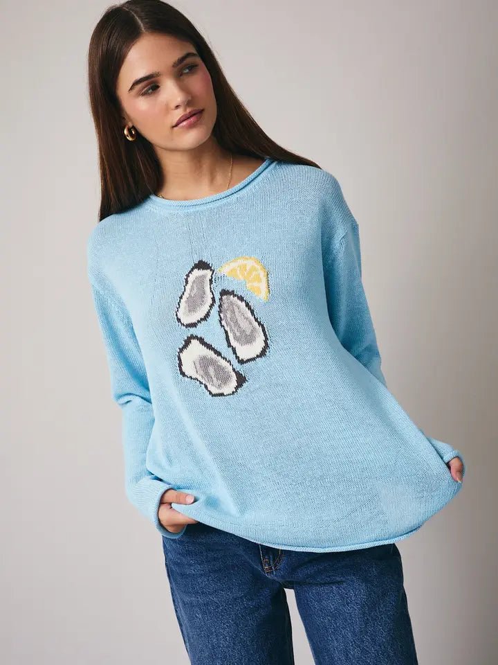 Round Neck Long Sleeve “Oyster” Graphic Sweater - Juli's Wearable Art