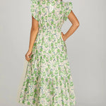 Ruffle Sleeve Floral Tiered Dress with Pockets | Green - Juli's Wearable Art