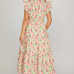 Ruffle Sleeve Floral Tiered Dress with Pockets - Juli's Wearable Art