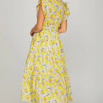 Ruffle Sleeve Floral Tiered Dress with Pockets | Yellow - Juli's Wearable Art