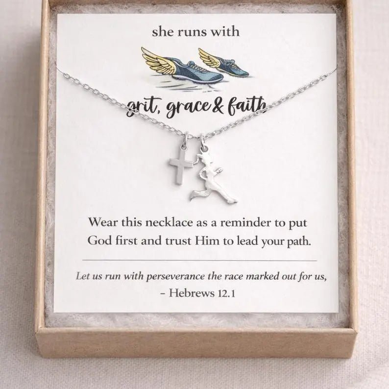Runner Cross Necklace | "Grit Grace & Faith"
