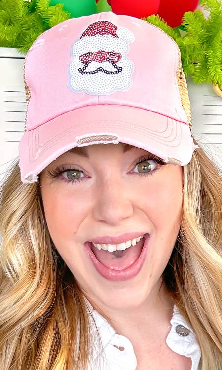 Santa Sparkle Christmas Sequin Vintage Hat - Juli's Wearable Art