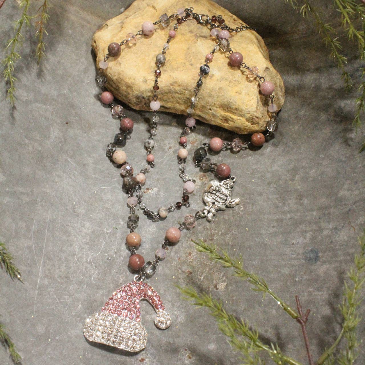 Santa's Hat Is Blushing Layered Necklace - Juli's Wearable Art