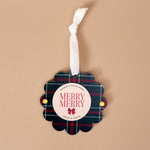 Scalloped Round Picture Frame Ornament | Evergreen Plaid - Juli's Wearable Art