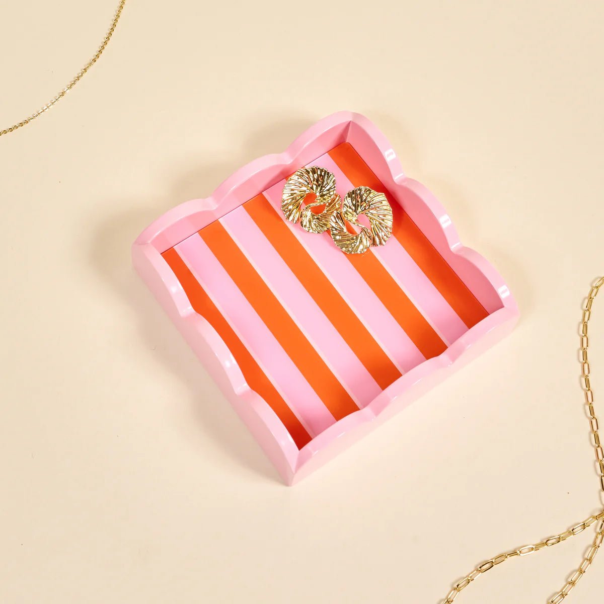 Scalloped Trinket Tray | Sicily Stripes Pink