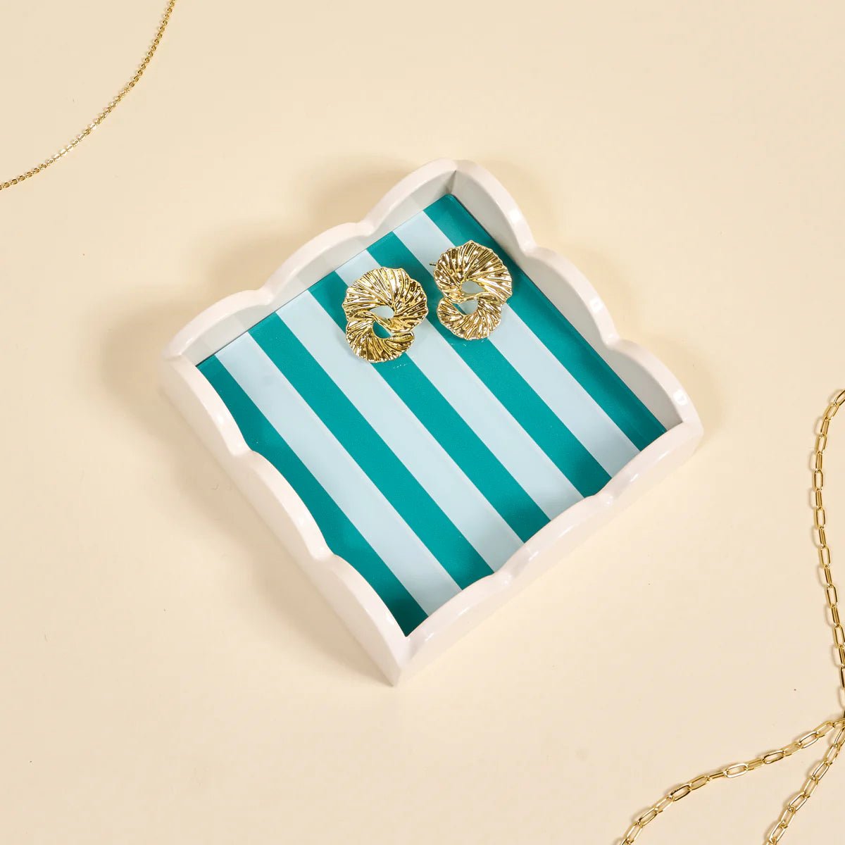 Scalloped Trinket Tray | Sicily Stripes Teal