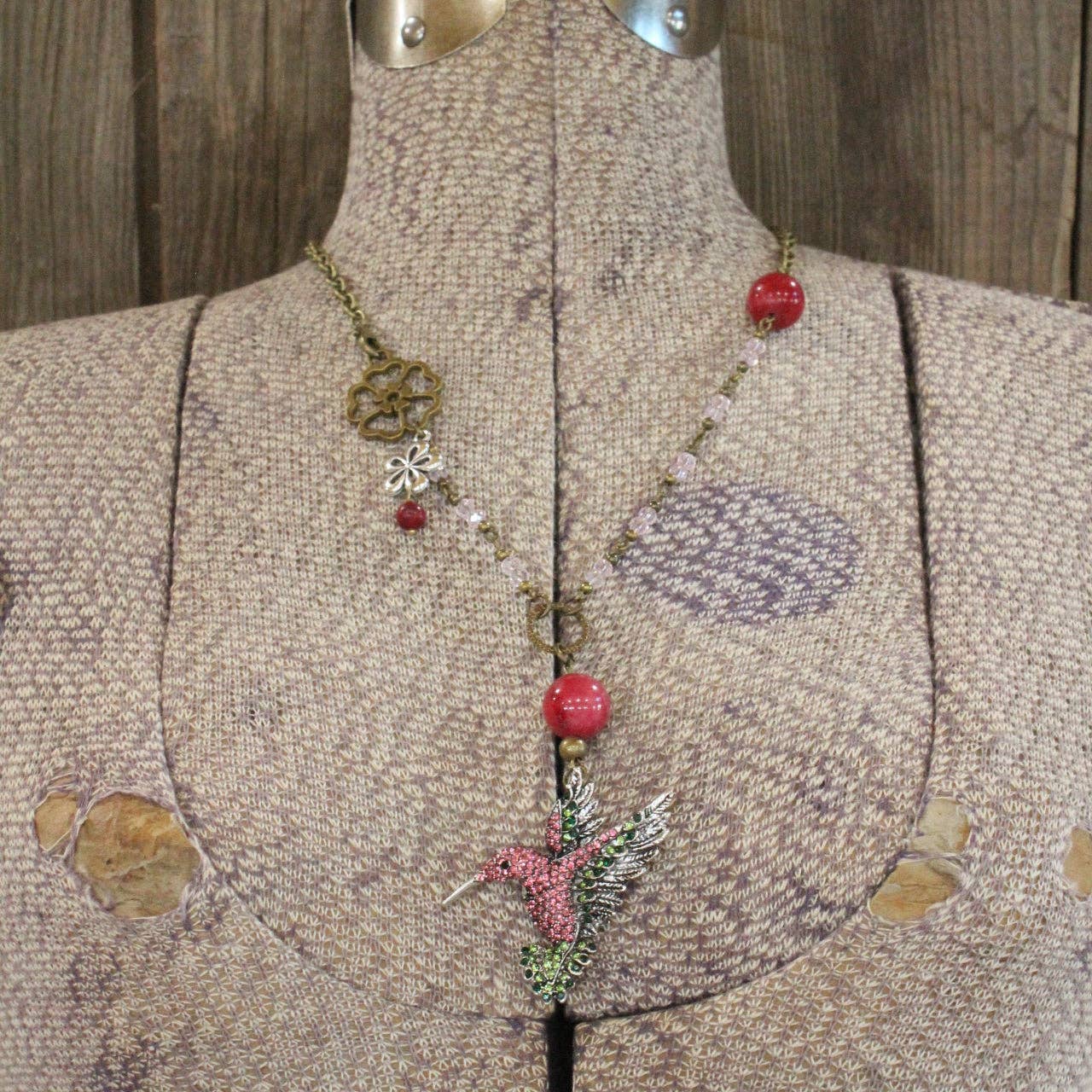 Scents Of Summer Hummingbird Pink Necklace - Juli's Wearable Art