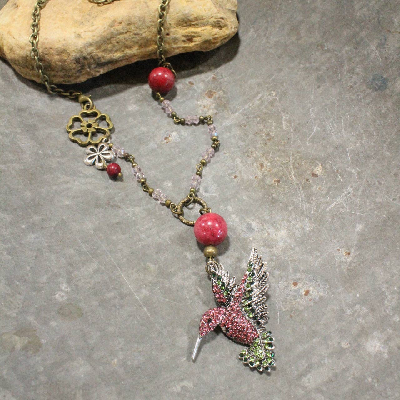 Scents Of Summer Hummingbird Pink Necklace - Juli's Wearable Art